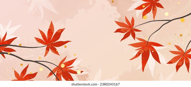 Autumn botanical vector background. Watercolor and golden texture, maple and botanical leaves hand drawn. Abstract artistic design for wallpapers, wall art, covers, wedding and invitation cards.	