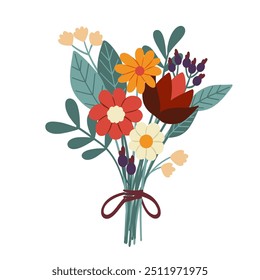 Autumn bouquet. Floral bouquet for greeting cards, stickers, posters, invitations. Composition of autumn flowers. Flat style illustration on a white background.