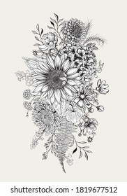 Autumn bouquet of flowers. Teacher's day. Vector illustration.