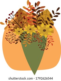Autumn bouquet in a green wrapper vector illustration 