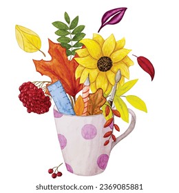 Autumn bouquet for teachers day, hand drawn - vector floral watercolor illustration on white background