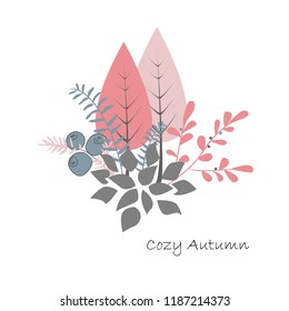 Autumn bouquet vector. Forest trees, bushes, and berries.