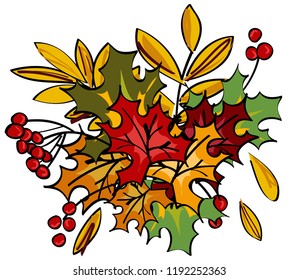 Autumn Bouquet in vector. Happy Teachers day in october. hand drawn Sketch rowan and leaves