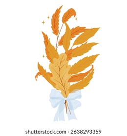 Autumn bouquet. Yellow leaves of rowan and oak. A beautiful set of leaves. Vector stock illustration. Isolated on white background. 