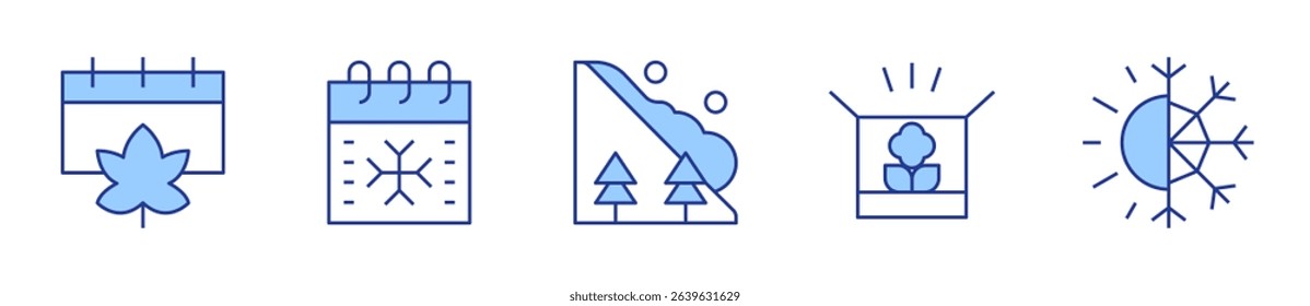 autumn, box, calendar, season, avalanche. Seasons Icon vector illustration. Line Duotone style. Editable stroke.