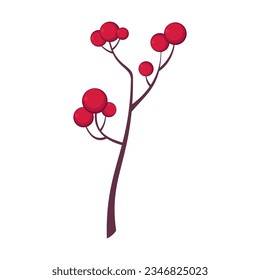 Autumn branch with berries flat vector illustration. Cartoon drawing of floral autumnal element, branch, red berries. Autumn decoration, nature concept