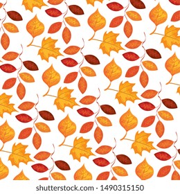 autumn branch and dry maple leafs pattern