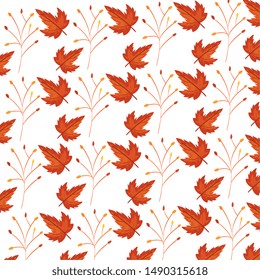 autumn branch and dry maple leafs pattern
