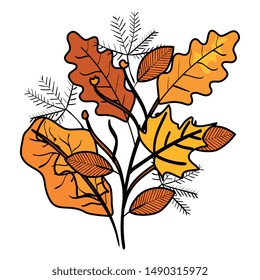 autumn branch and dry maple leafs decoration