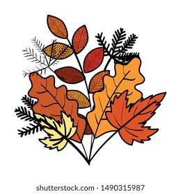 autumn branch and dry maple leafs decoration