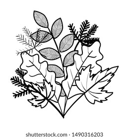 autumn branch and dry maple leafs decoration