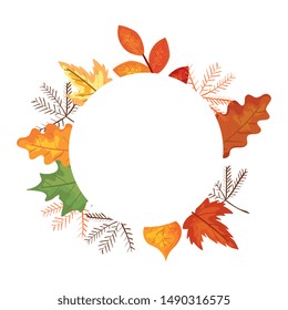 autumn branch and dry maple leafs circular frame