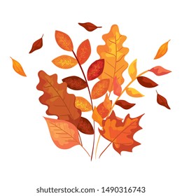 autumn branch and dry maple leafs decoration