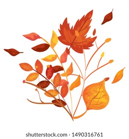 autumn branch and dry maple leafs decoration