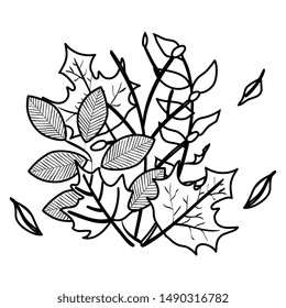 autumn branch and dry maple leafs decoration