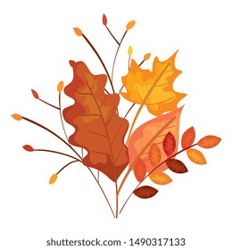 autumn branch and dry maple leafs decoration