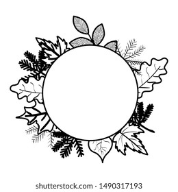 autumn branch and dry maple leafs circular frame