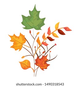 autumn branch and dry maple leafs decoration