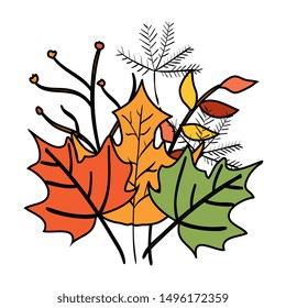 autumn branch and dry maple leafs decoration