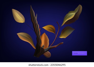 Rama de otoño, caída, follaje. Herbario forestal. Icono de vector 3d. Matorral aislado con hojas. Naturaleza seca del otoño, colorida planta estacional. Arte contemporáneo. Diseño de afiches, banners o portadas.
