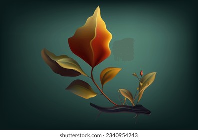 Rama de otoño, caída, icono 3d. Selva aislada, hojas de cerca. Herbario seco, naturaleza otoñal, planta estacional colorida. Arte moderno, elemento decorativo vectorial 3d. Para el diseño de afiches, banners o portadas.