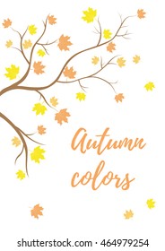 Autumn branch with falling leaves background, vector illustration