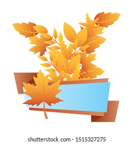 autumn branch with leafs blue label vector illustration design