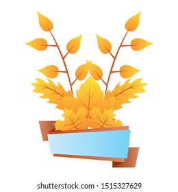 autumn branch with leafs blue label vector illustration design
