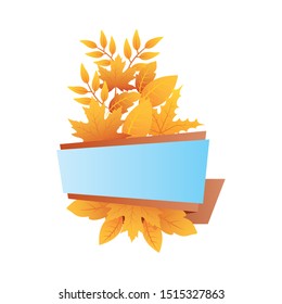 autumn branch with leafs blue label vector illustration design