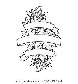 autumn branch with leafs and ribbon decorative crown vector illustration design