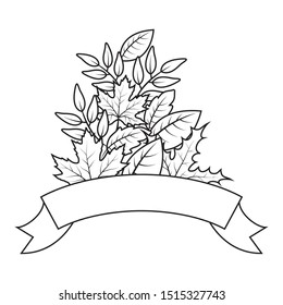 autumn branch with leafs and ribbon decorative crown vector illustration design