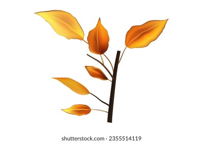 Rama de otoño con hojas 3d. Caída, follaje, temporada de naturaleza, ramas con hojas secas. Botánica de otoño, herbario. Ilustración vectorial, afiche, pancarta. Diseño de una tienda, sitio para la venta de plantas.