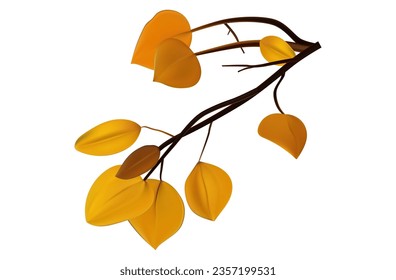 Rama de otoño con hojas 3d. Caída, follaje, temporada de naturaleza, ramas con hojas secas. Botánica de otoño, herbario. Ilustración vectorial, afiche, pancarta. Diseño de una tienda, sitio para la venta de plantas.