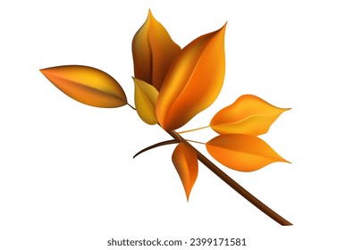 Rama de otoño con hojas 3d. Caída, follaje, temporada de naturaleza, ramas con hojas secas. Botánica de otoño, herbario. Ilustración vectorial, afiche, pancarta. Diseño de una tienda, sitio para la venta de plantas.