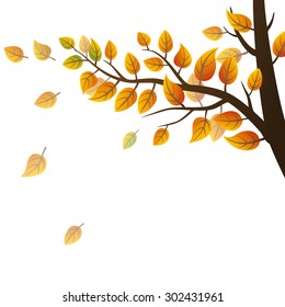 Autumn branch with leaves on white background, vector illustration