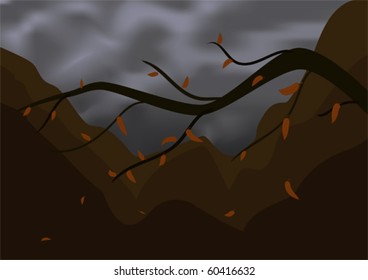 Autumn branch on a background mountains