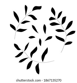 Autumn branches and leaves set. Hand drawn parts of plants wreath clip art for cards invitations. Stock vector flat illustration isolated on white background.