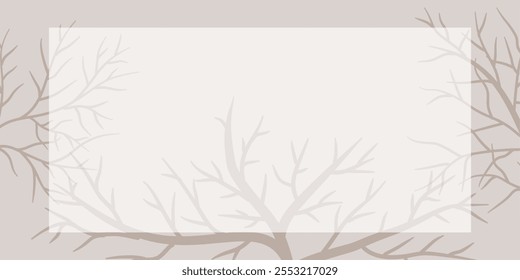 Autumn branches of trees front. Dry branches rustic plants silhouette abstract. Branch tree woods for decorative ornament, card and paper.