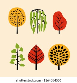 Autumn bright abstract trees. Cute a pattern for children.