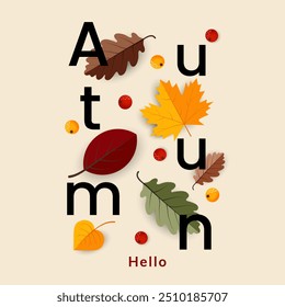 Autumn bright banner, cover, card or poster with leaves. Template for advertising, web, social media. Vector illustration.