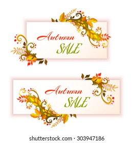 Autumn bright banners with leafs. Vector illustration.