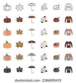 Autumn bright icons. Set of autumn icons in different styles. Autumn time. Set of autumn icons. Vector illustration. EPS 10.