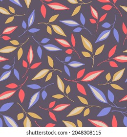 Autumn bright leaves on a dark background. Vector seamless pattern.