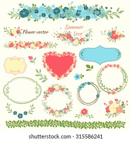 Autumn bright multicolored floral elements for design