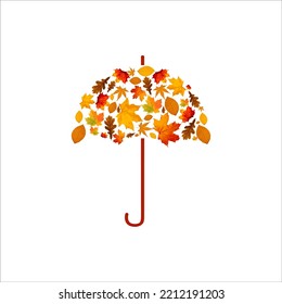 autumn bright orange yellow red leaves beaty umbrella vector illustration