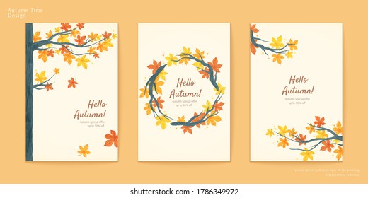 Folleto de otoño, árboles de arce y corona de ramas con hojas