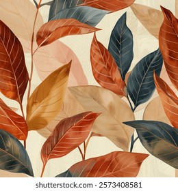 Autumn Brown Beige Orange Grey Black Eucalyptus Leaf Foliage  Watercolor Abstract Scandinavian Design Seamless Pattern Wallpaper Curtain Bedding Background Upholstery Gift Wrapping Paper Vector