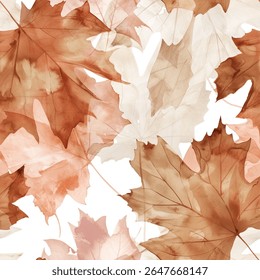 Autumn Brown Canada Maple Leaf Foliage Watercolor Abstract Scandinavian Design Seamless Pattern Wallpaper Curtain Bedding Background Upholstery Gift Wrapping Paper Vector
