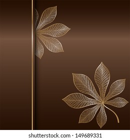 autumn brown invitation template with pair of gold chestnut leaves vector background for design