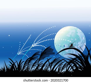 Autumn bugs and silver grass on a full moon night